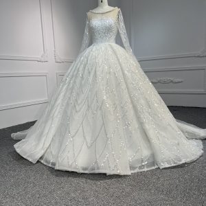 BYG-#Z301Long-sleeved hand-stitched pearl sequins large canopy long tail wedding dress