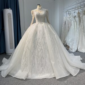 BYG-#Z302-Long-sleeved high-neck hand-beaded sequins large trailing tutu skirt wedding dress