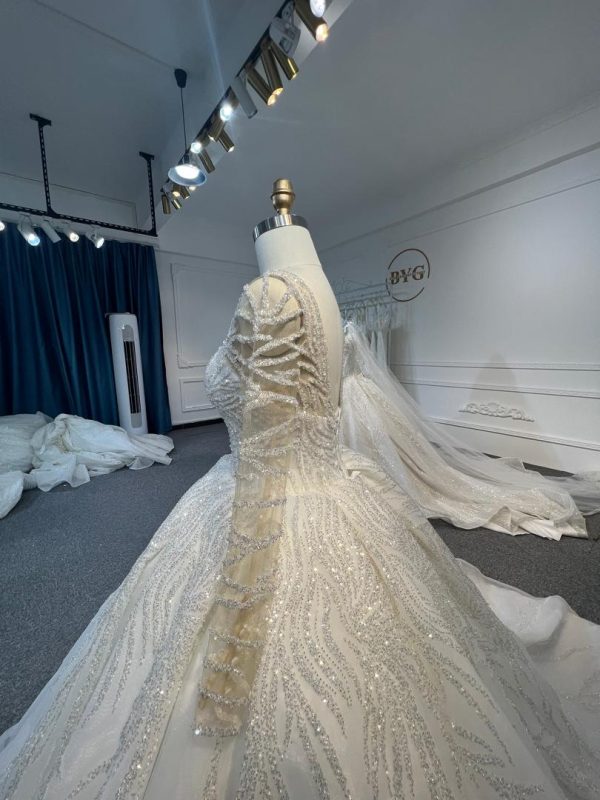 BYG24-21 GLAMOROUSLY BRANCH LACE LONG SLEEVES BALL GOWN WEDDING DRESS - Image 5