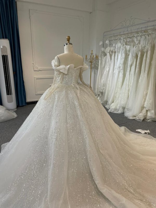 BYG24-24 SPARKING LACE RUFFLE EDGE OFF SHOULDER BALL GOWN WEDDING DRESS - Image 5