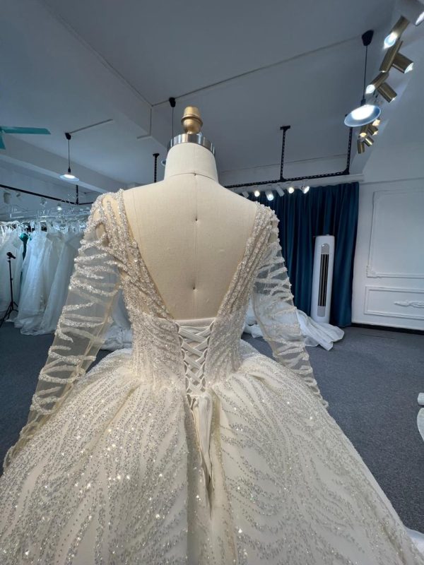 BYG24-21 GLAMOROUSLY BRANCH LACE LONG SLEEVES BALL GOWN WEDDING DRESS - Image 4