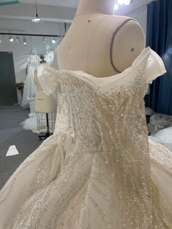 BYG24-24 SPARKING LACE RUFFLE EDGE OFF SHOULDER BALL GOWN WEDDING DRESS - Image 3