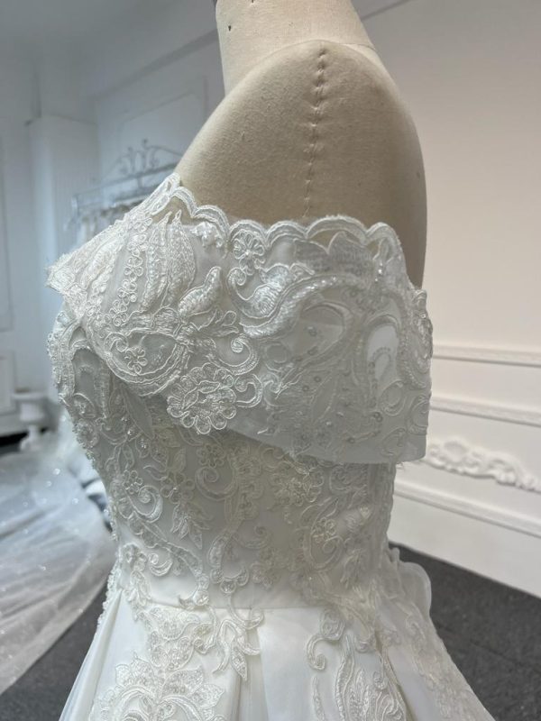BYG#A9003 off the shoulder glitter tulle A line wedding dress - Image 4
