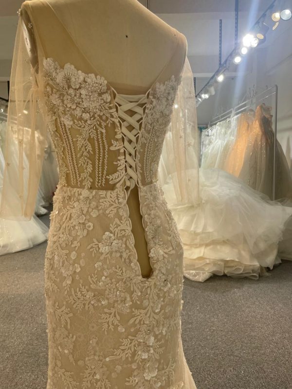 BYG24-8 V-NECK MERMAID LACE FLOWER WEDDING DRESS - Image 5