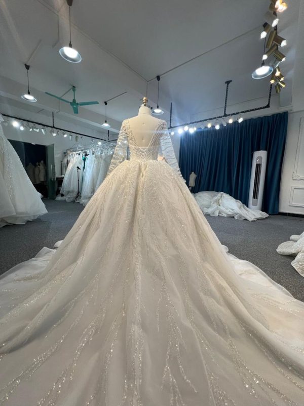 BYG24-21 GLAMOROUSLY BRANCH LACE LONG SLEEVES BALL GOWN WEDDING DRESS - Image 6