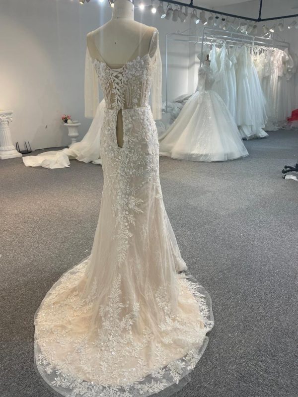 BYG24-8 V-NECK MERMAID LACE FLOWER WEDDING DRESS - Image 3