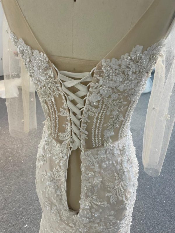 BYG24-8 V-NECK MERMAID LACE FLOWER WEDDING DRESS - Image 4