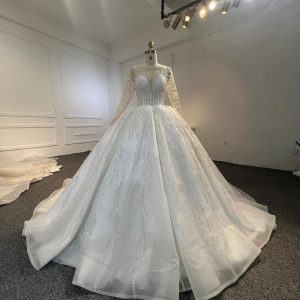 BYG24-21 GLAMOROUSLY BRANCH LACE LONG SLEEVES BALL GOWN WEDDING DRESS