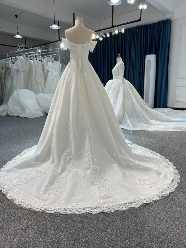 BYG#A9003 off the shoulder glitter tulle A line wedding dress - Image 5