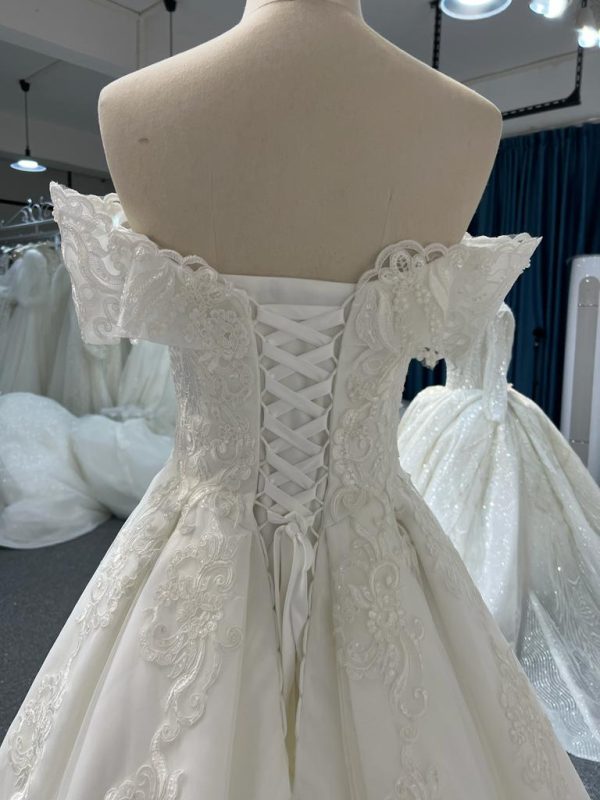BYG#A9003 off the shoulder glitter tulle A line wedding dress - Image 6