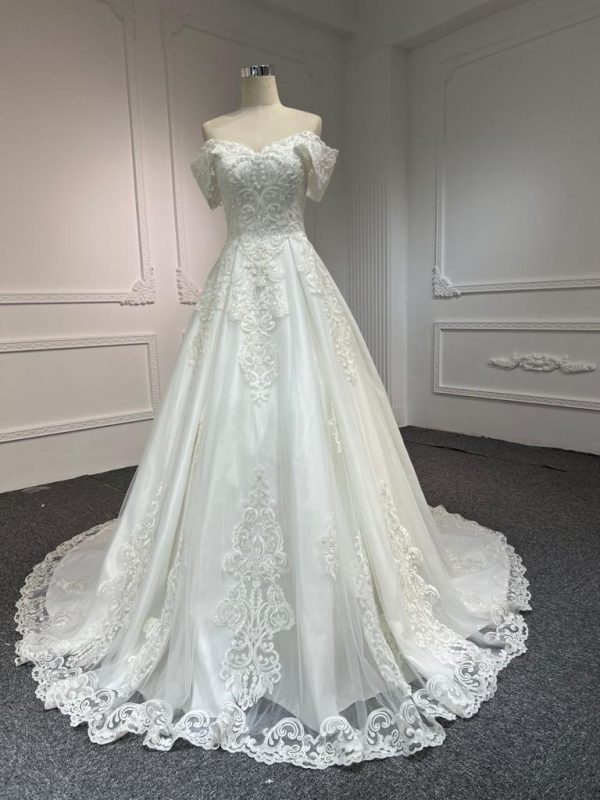 BYG#A9003 off the shoulder glitter tulle A line wedding dress