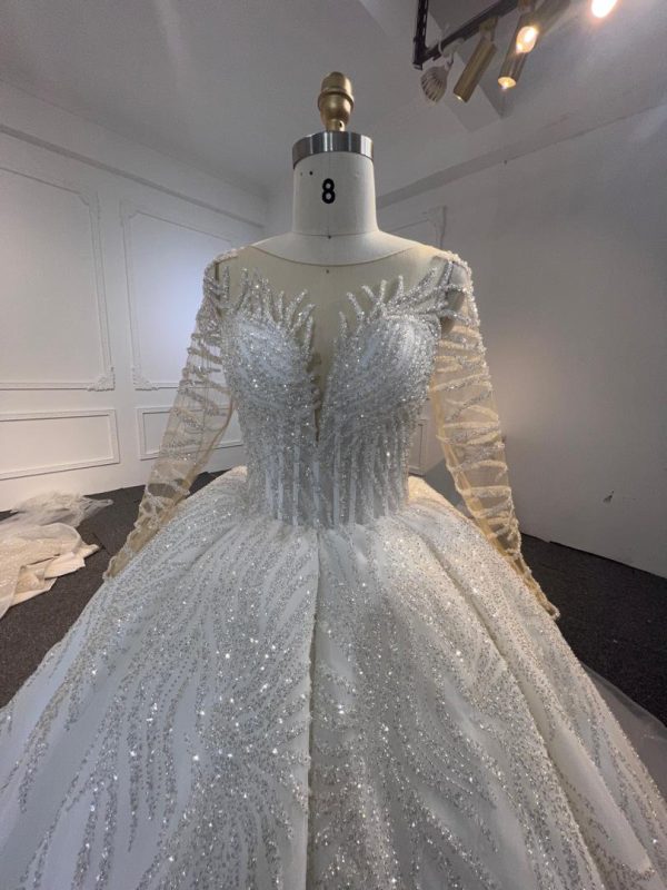 BYG24-21 GLAMOROUSLY BRANCH LACE LONG SLEEVES BALL GOWN WEDDING DRESS - Image 2