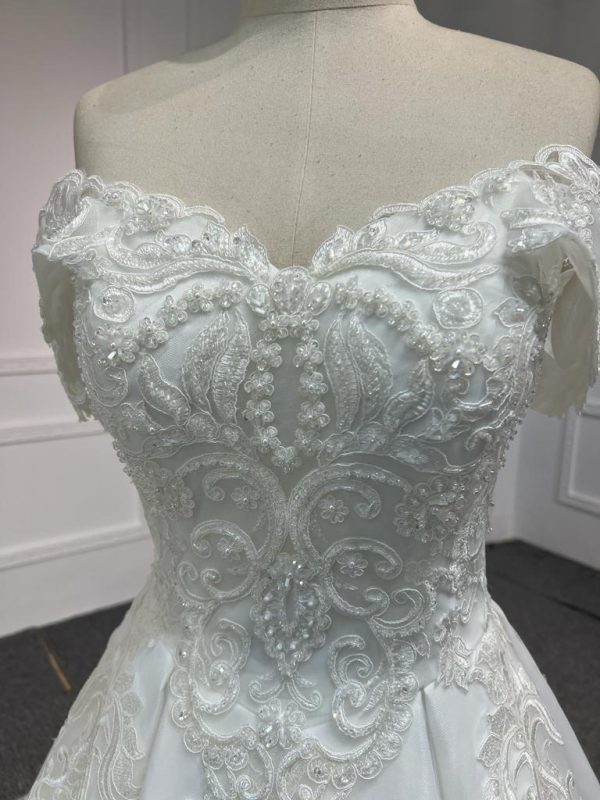 BYG#A9003 off the shoulder glitter tulle A line wedding dress - Image 3