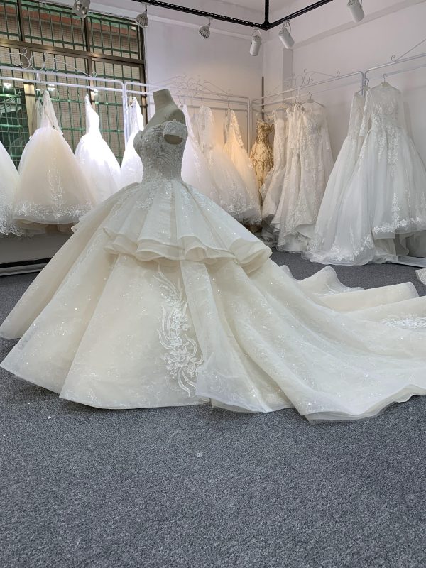 BYG off the shoulder champagne color puffy wedding dress - Image 4