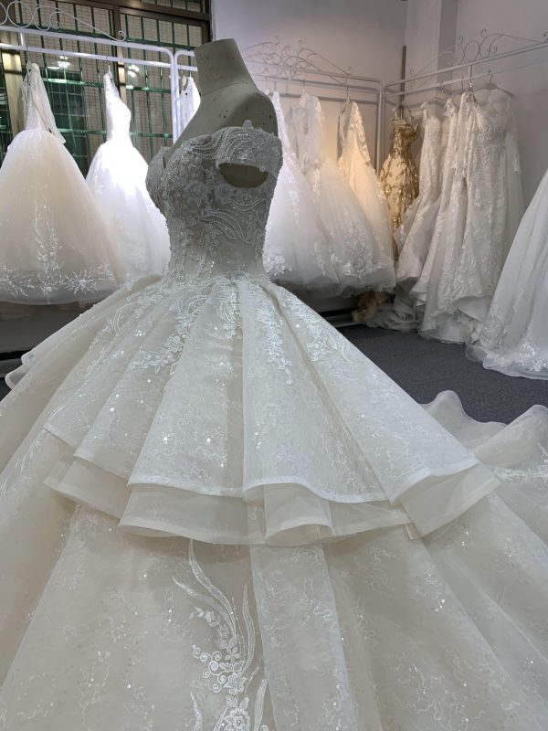 BYG off the shoulder champagne color puffy wedding dress - Image 6