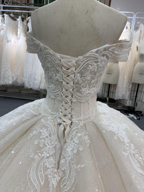 BYG off the shoulder champagne color puffy wedding dress - Image 9
