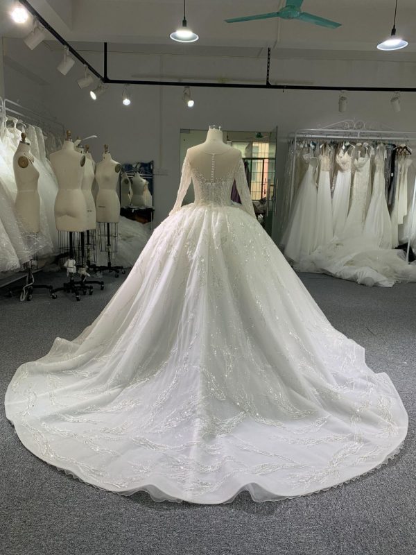 B202# Long Sleeved Full Bead Wedding Grown Dress With Big Tail - Image 4
