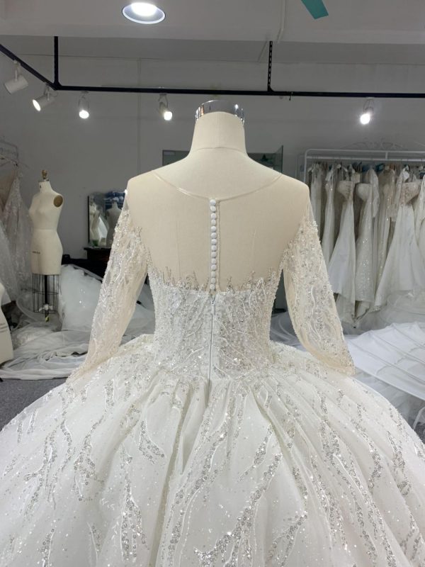 B202# Long Sleeved Full Bead Wedding Grown Dress With Big Tail - Image 6