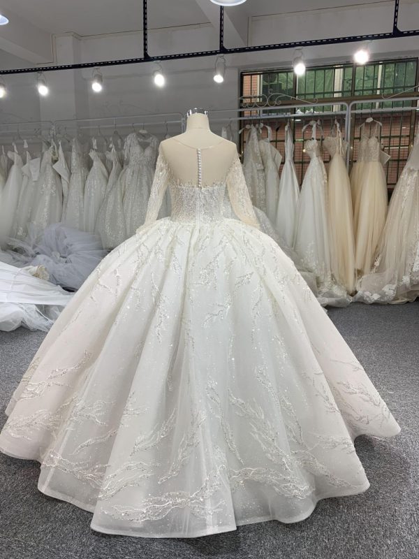 B202# Long Sleeved Full Bead Wedding Grown Dress With Big Tail - Image 5