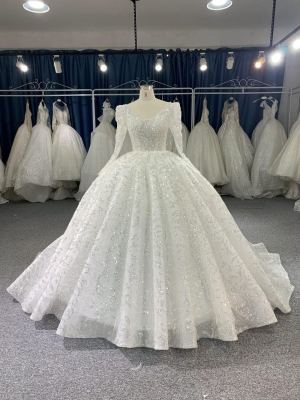 B211# Luxury Beaded Wedding Dresses Long Sleeve Ball Gown - Image 2
