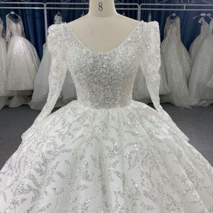 B211# Luxury Beaded Wedding Dresses Long Sleeve Ball Gown