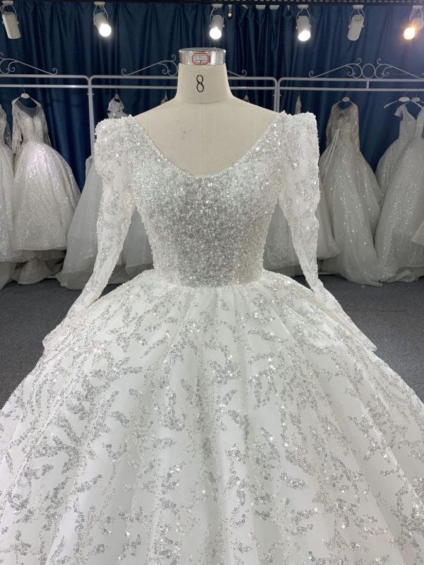B211# Luxury Beaded Wedding Dresses Long Sleeve Ball Gown