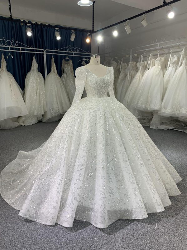 B211# Luxury Beaded Wedding Dresses Long Sleeve Ball Gown - Image 4