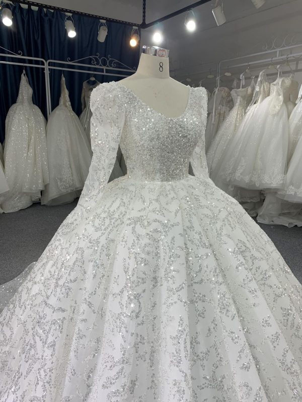 B211# Luxury Beaded Wedding Dresses Long Sleeve Ball Gown - Image 5