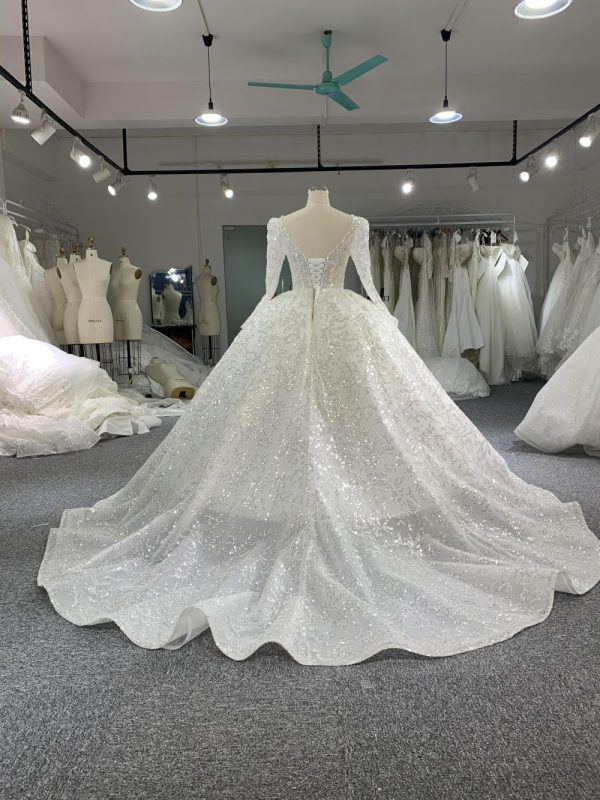 B211# Luxury Beaded Wedding Dresses Long Sleeve Ball Gown - Image 6