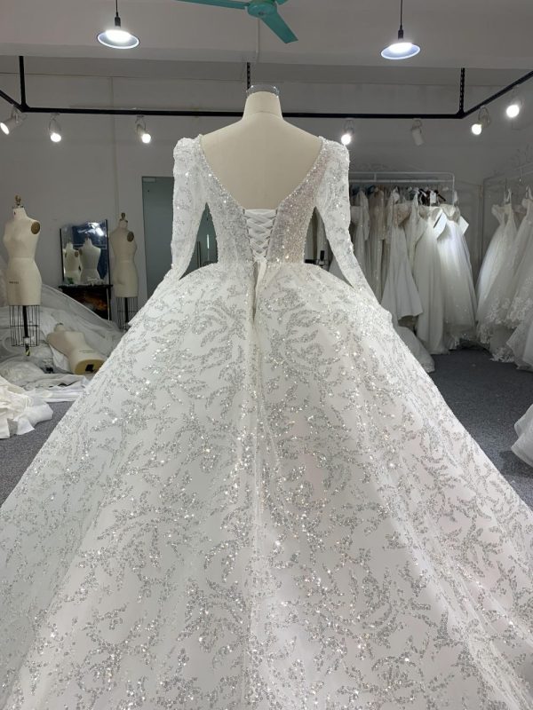 B211# Luxury Beaded Wedding Dresses Long Sleeve Ball Gown - Image 3