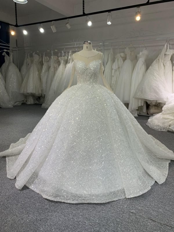 B203#Luxurious And Sexy Shoulder Bead Grown Wedding Dress - Image 2