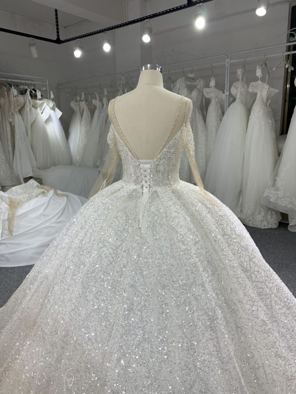 B203#Luxurious And Sexy Shoulder Bead Grown Wedding Dress - Image 3