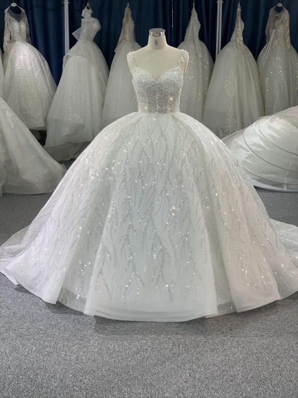 B207# Large Trail Wedding Grwon Dress with beaded Vest body - Image 2