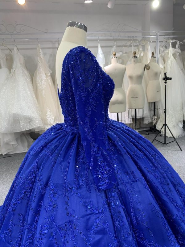 B216# Gorgeous Sequins Long Sleeves Tulle Lace Bridal Gowns - Image 4