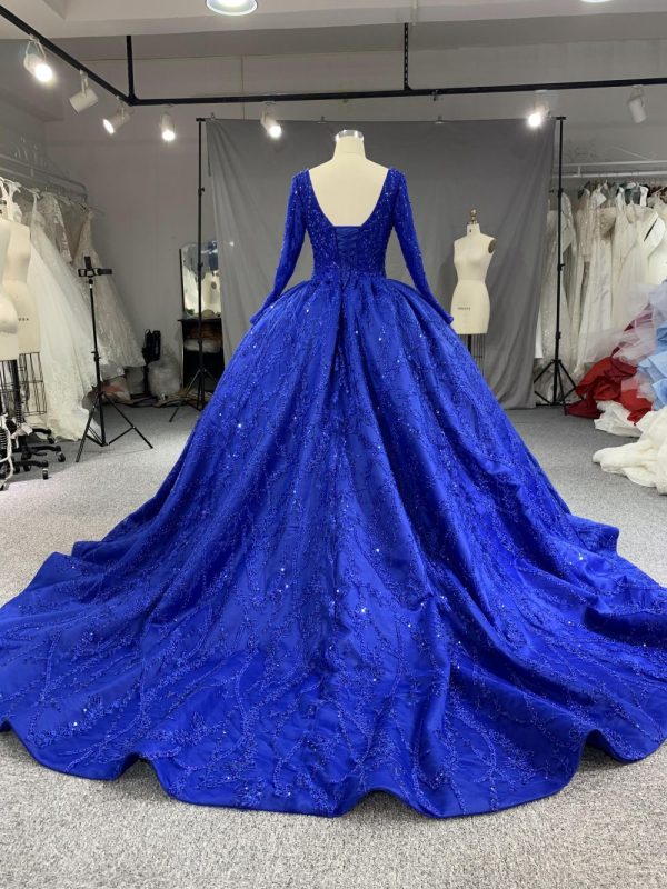 B216# Gorgeous Sequins Long Sleeves Tulle Lace Bridal Gowns - Image 5