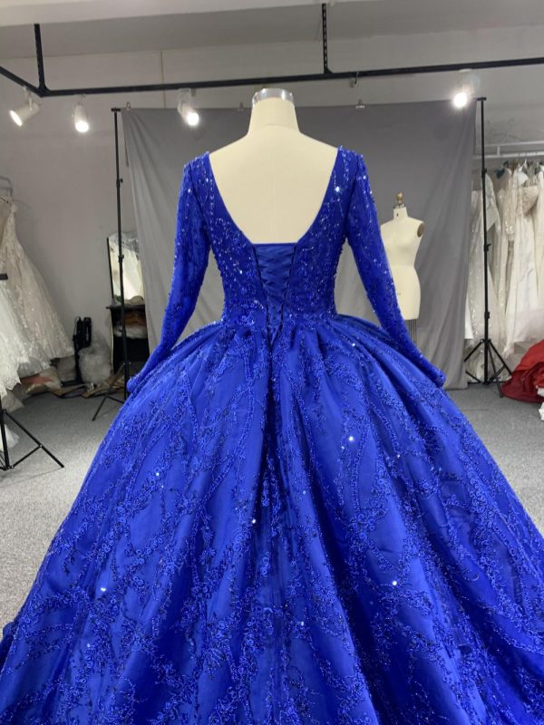 B216# Gorgeous Sequins Long Sleeves Tulle Lace Bridal Gowns - Image 6