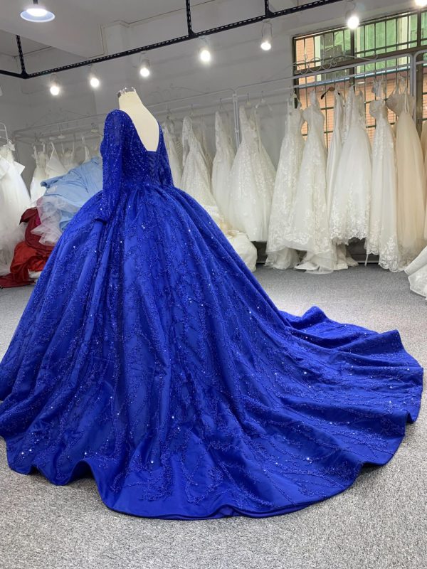 B216# Gorgeous Sequins Long Sleeves Tulle Lace Bridal Gowns - Image 3