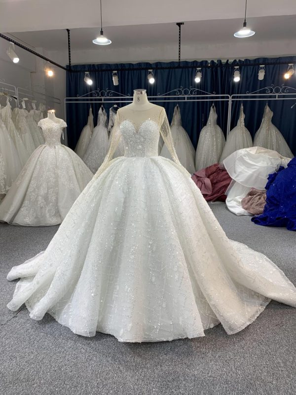 B218# Luxury Beaded Long Sleeves Bridal Gown For A Fairy Tail Wedding