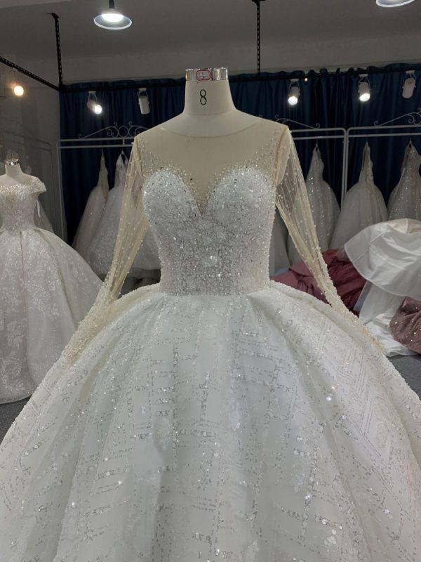 B218# Luxury Beaded Long Sleeves Bridal Gown For A Fairy Tail Wedding - Image 2