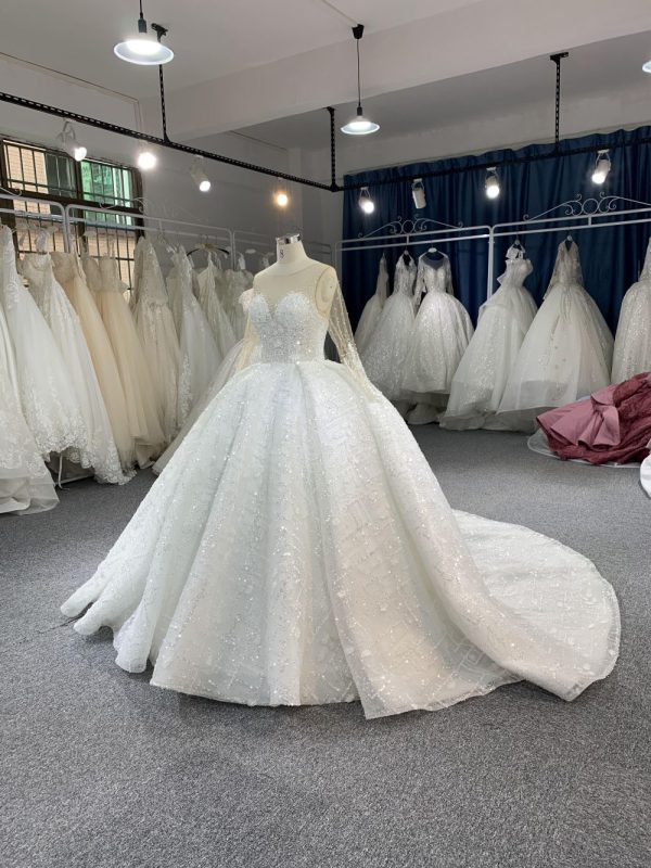 B218# Luxury Beaded Long Sleeves Bridal Gown For A Fairy Tail Wedding - Image 4
