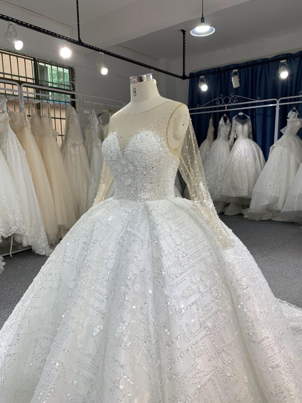 B218# Luxury Beaded Long Sleeves Bridal Gown For A Fairy Tail Wedding - Image 5