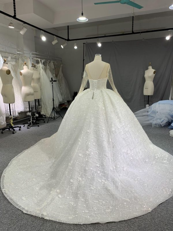 B218# Luxury Beaded Long Sleeves Bridal Gown For A Fairy Tail Wedding - Image 3