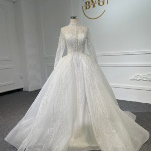 Z037- BYG Shiny stone with pearl beading mermaid wedding dress with detachable train