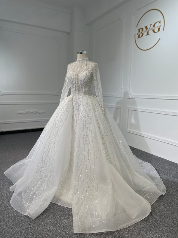 Z037- BYG Shiny stone with pearl beading mermaid wedding dress with detachable train - Image 2