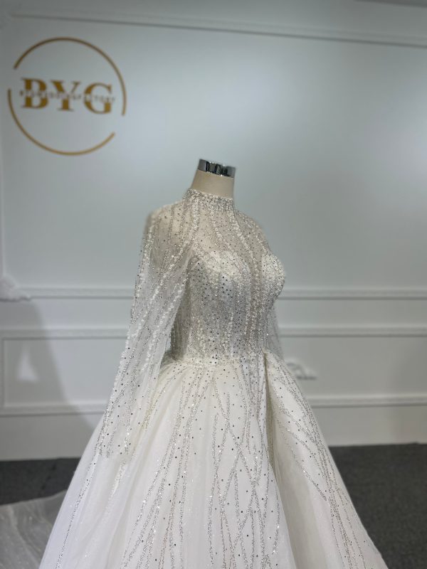 Z037- BYG Shiny stone with pearl beading mermaid wedding dress with detachable train - Image 3