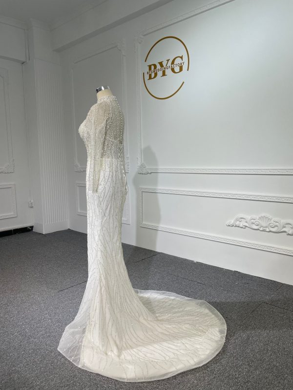 Z037- BYG Shiny stone with pearl beading mermaid wedding dress with detachable train - Image 5