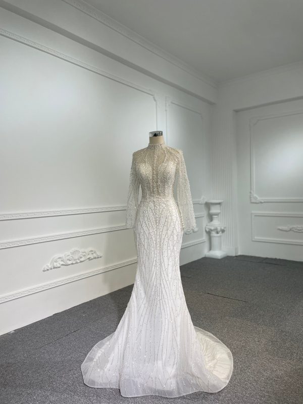 Z037- BYG Shiny stone with pearl beading mermaid wedding dress with detachable train - Image 4
