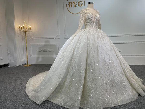 Z044- BYG luxury pearl beading ball gown with heavy lace - Image 5