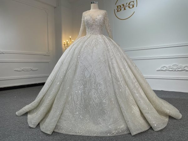 Z044- BYG luxury pearl beading ball gown with heavy lace - Image 6