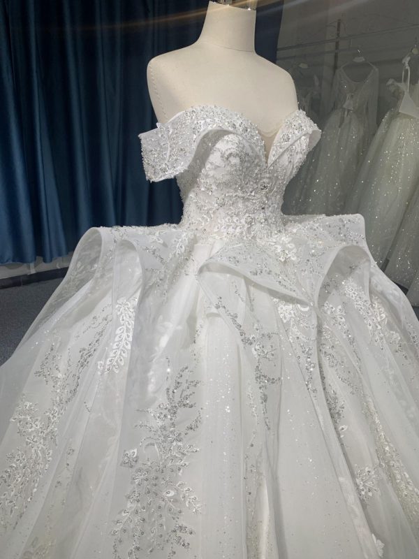 R2023 # Armhole Sleeved Spired Beads Lace multi -Large Wedding Dress - Image 3